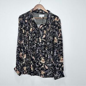 Michael Stars Black Floral Combo Alexei Printed Tie Bow Blouse Casual Office 1X